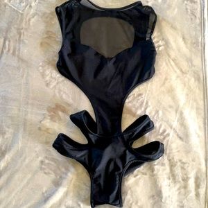 Bodysuit with black see through top